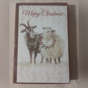 Merry Christmas Card with Goats and Sheep Box Of 10 With Envelopes
